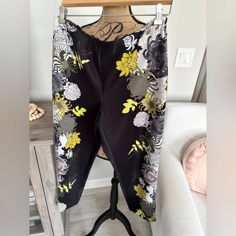 Joseph Ribkoff Black and Yellow Floral Pants 14